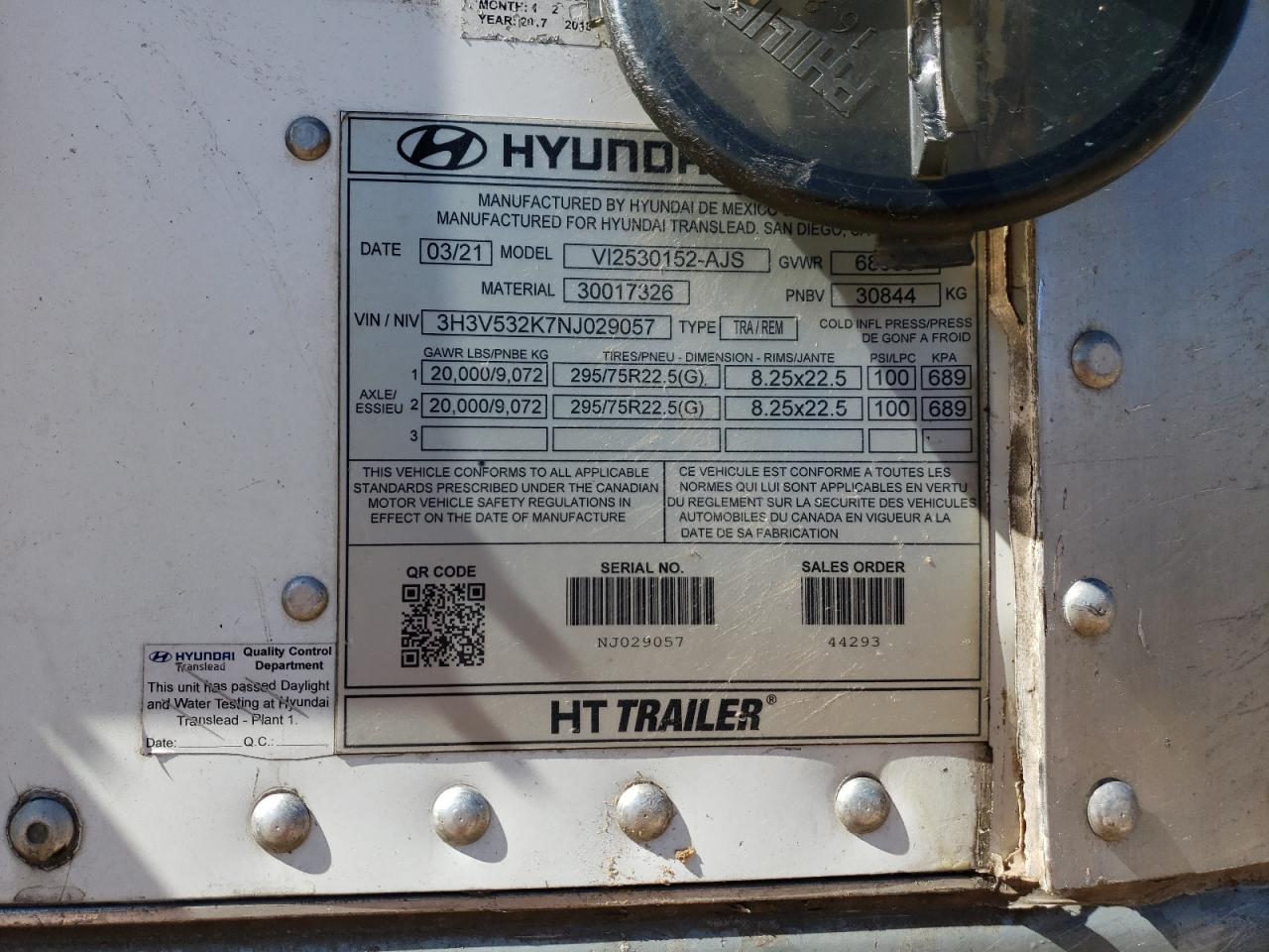 3H3V532K7NJ029057 2022 Hyundai Dry Van