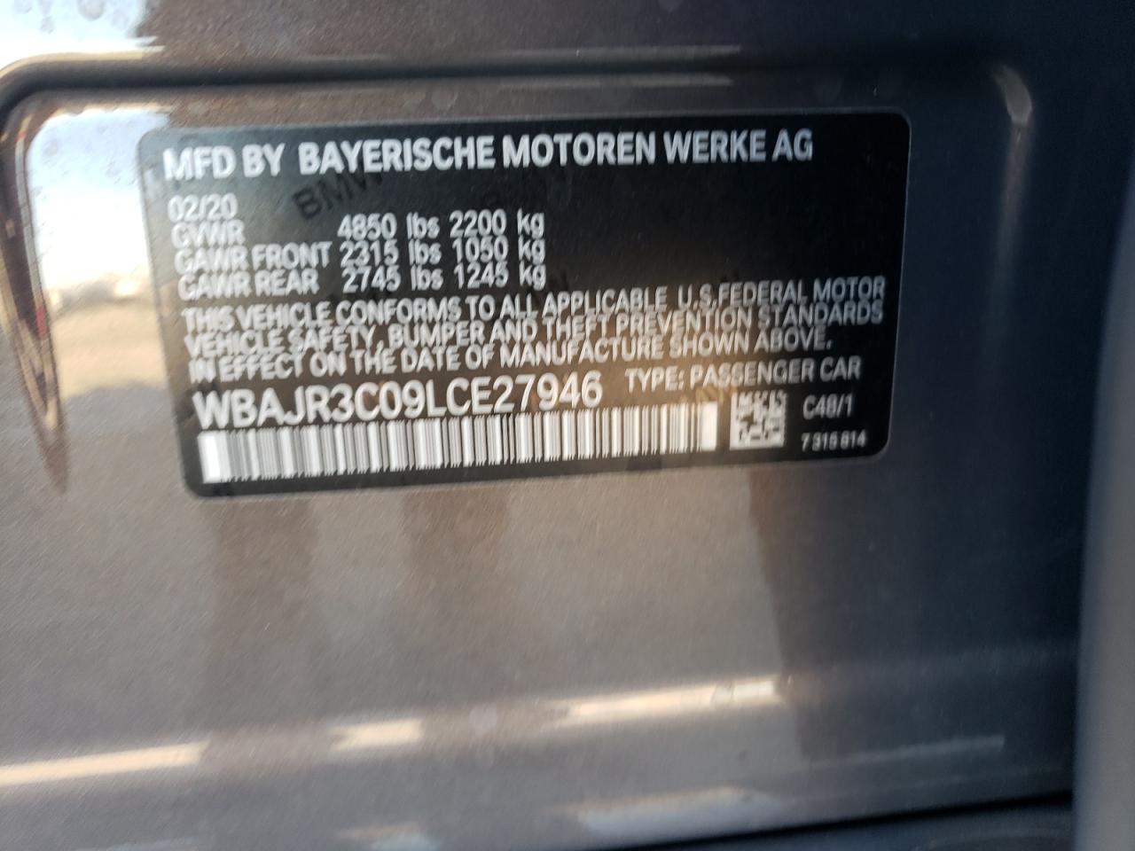 2020 BMW 530 I VIN: WBAJR3C09LCE27946 Lot: 71057853