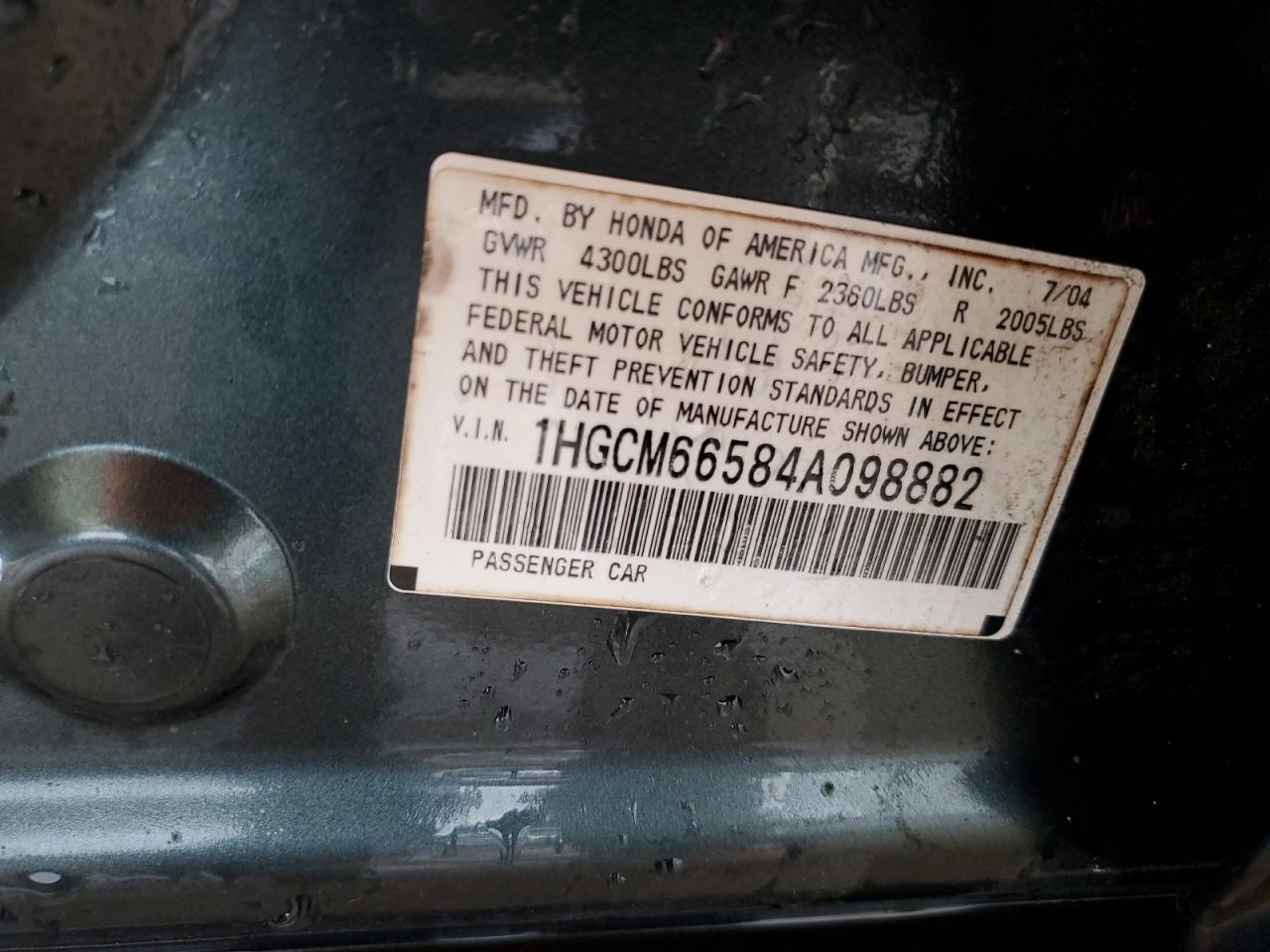 2004 Honda Accord Ex VIN: 1HGCM66584A098882 Lot: 71136543