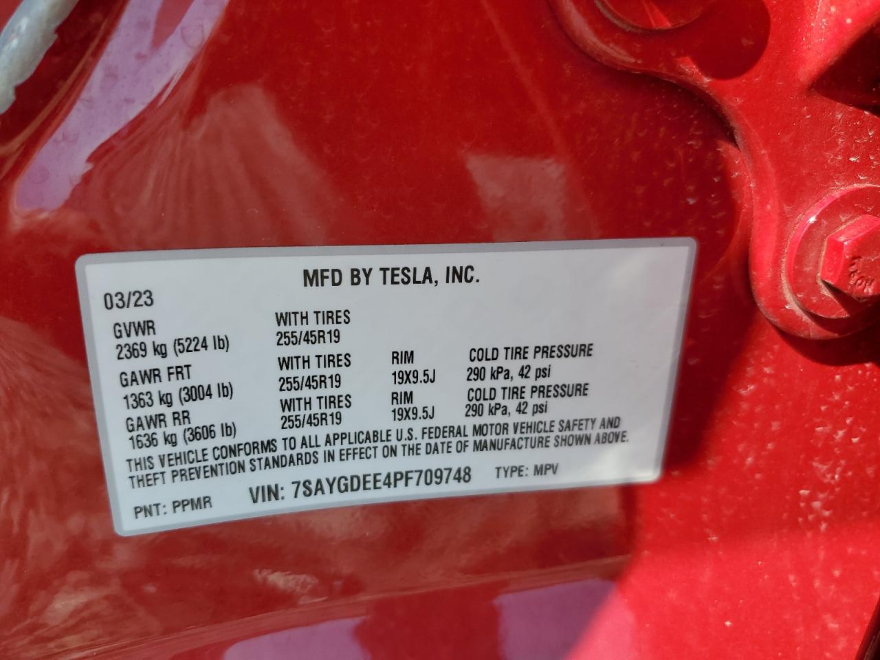 2023 Tesla Model Y VIN: 7SAYGDEE4PF709748 Lot: 71260973