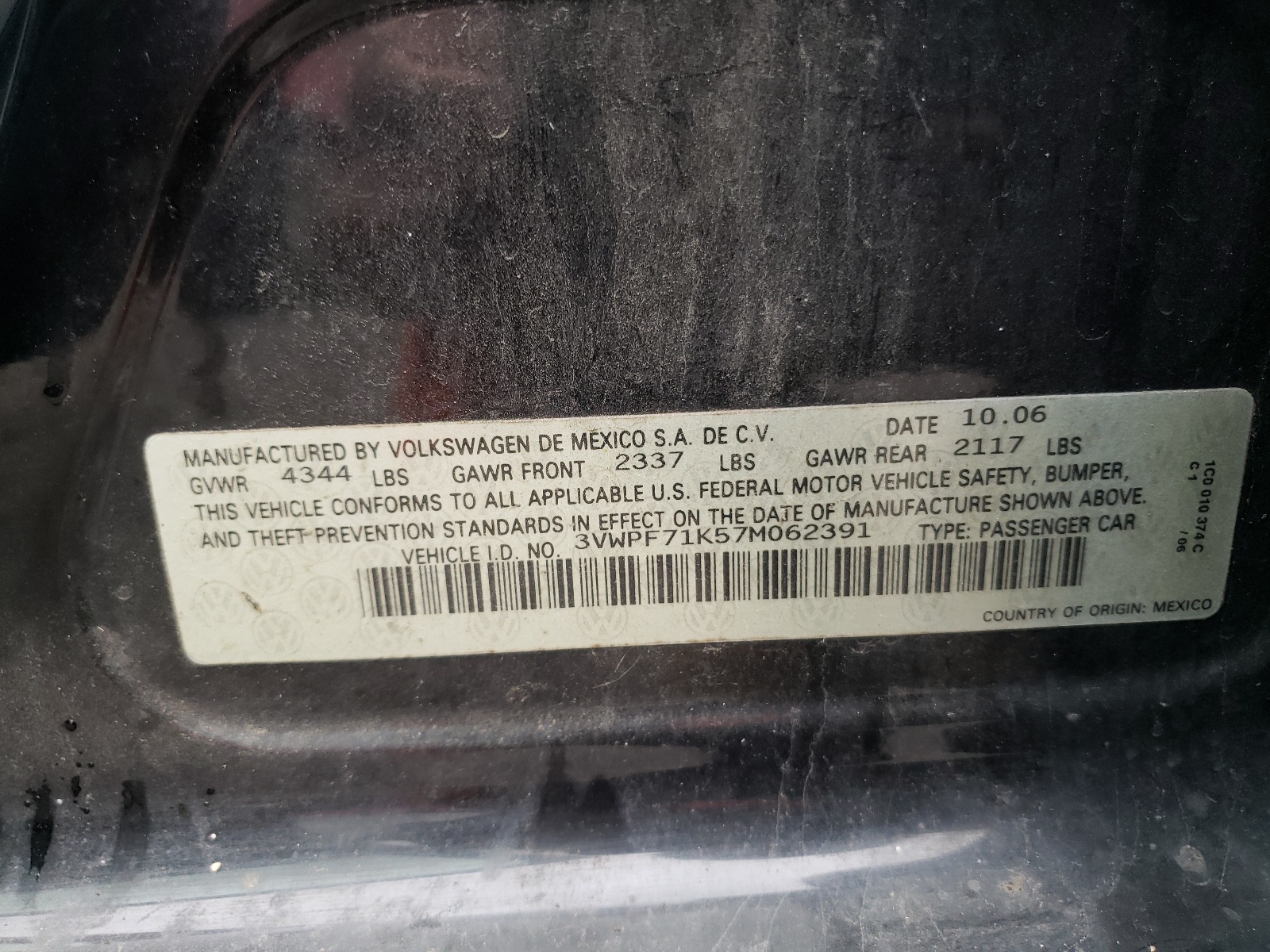 3VWPF71K57M062391 2007 Volkswagen Jetta 2.5