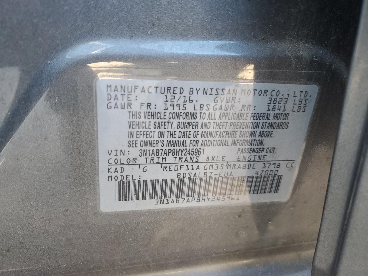 2017 Nissan Sentra S VIN: 3N1AB7AP8HY245961 Lot: 78173063