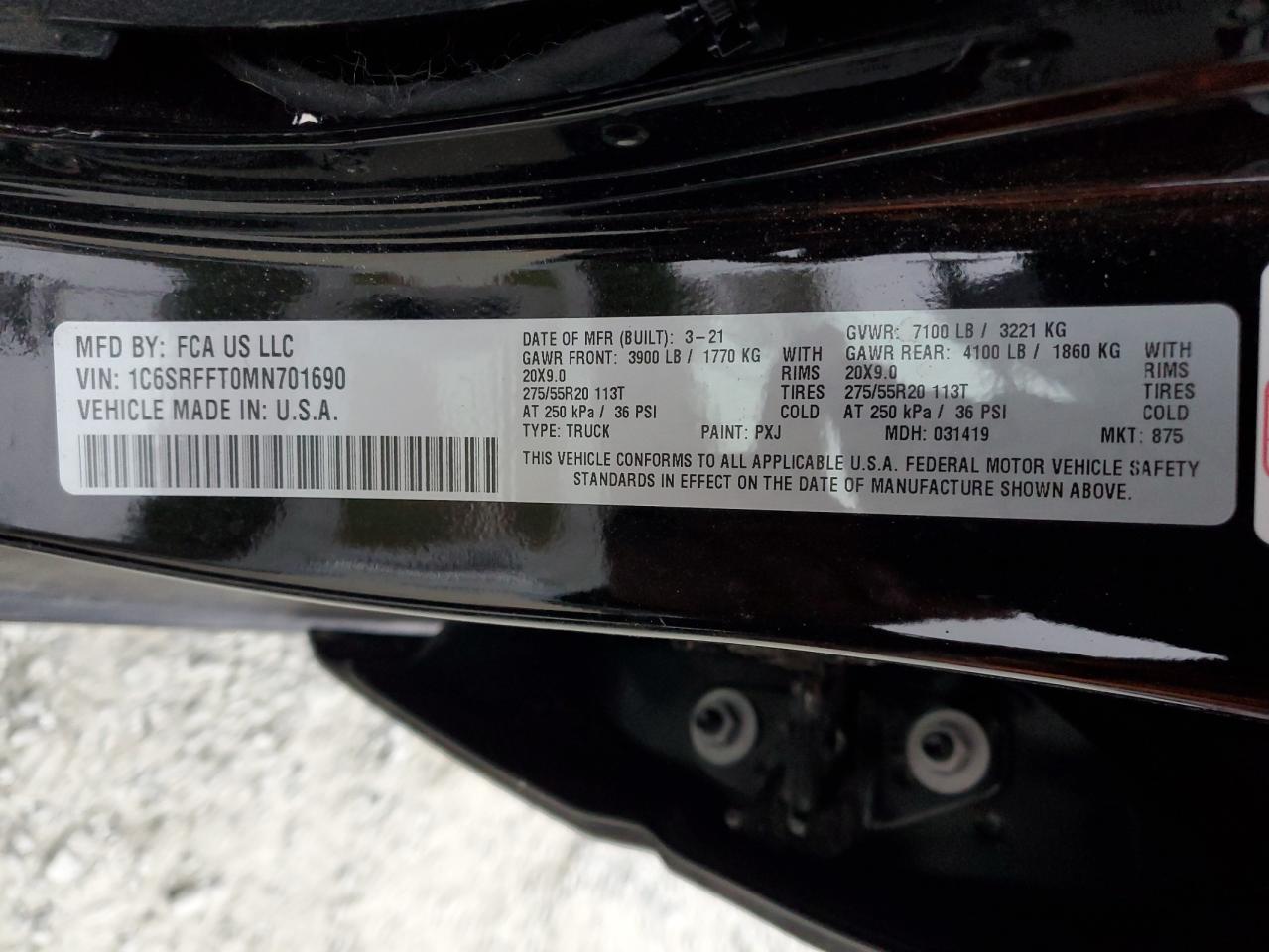 2021 Ram 1500 Big Horn/Lone Star VIN: 1C6SRFFT0MN701690 Lot: 74303203