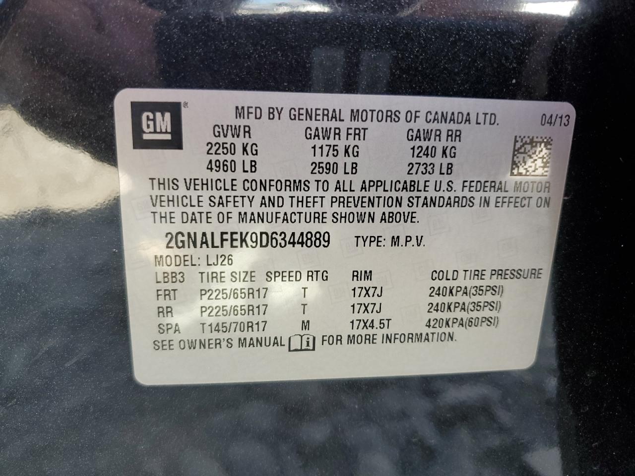 2GNALFEK9D6344889 2013 Chevrolet Equinox Ltz