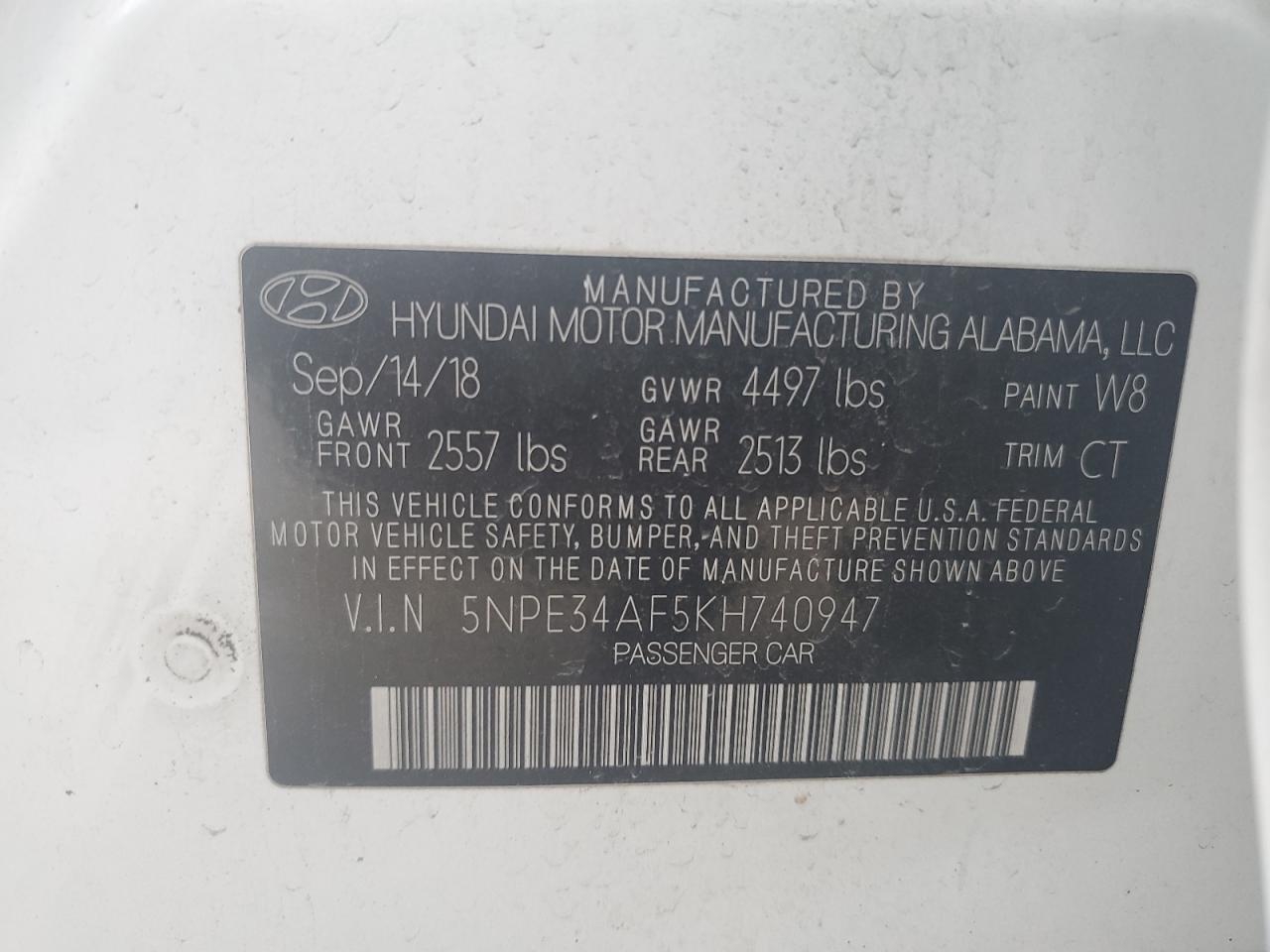 5NPE34AF5KH740947 2019 HYUNDAI SONATA - Image 12