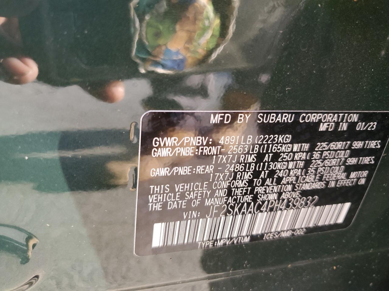 2023 Subaru Forester VIN: JF2SKAAC4PH439832 Lot: 70505063