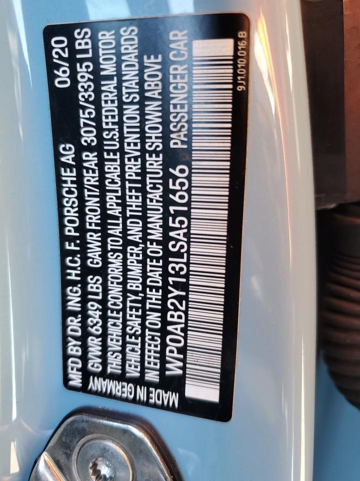 2020 Porsche Taycan 4S VIN: WP0AB2Y13LSA51656 Lot: 73034333