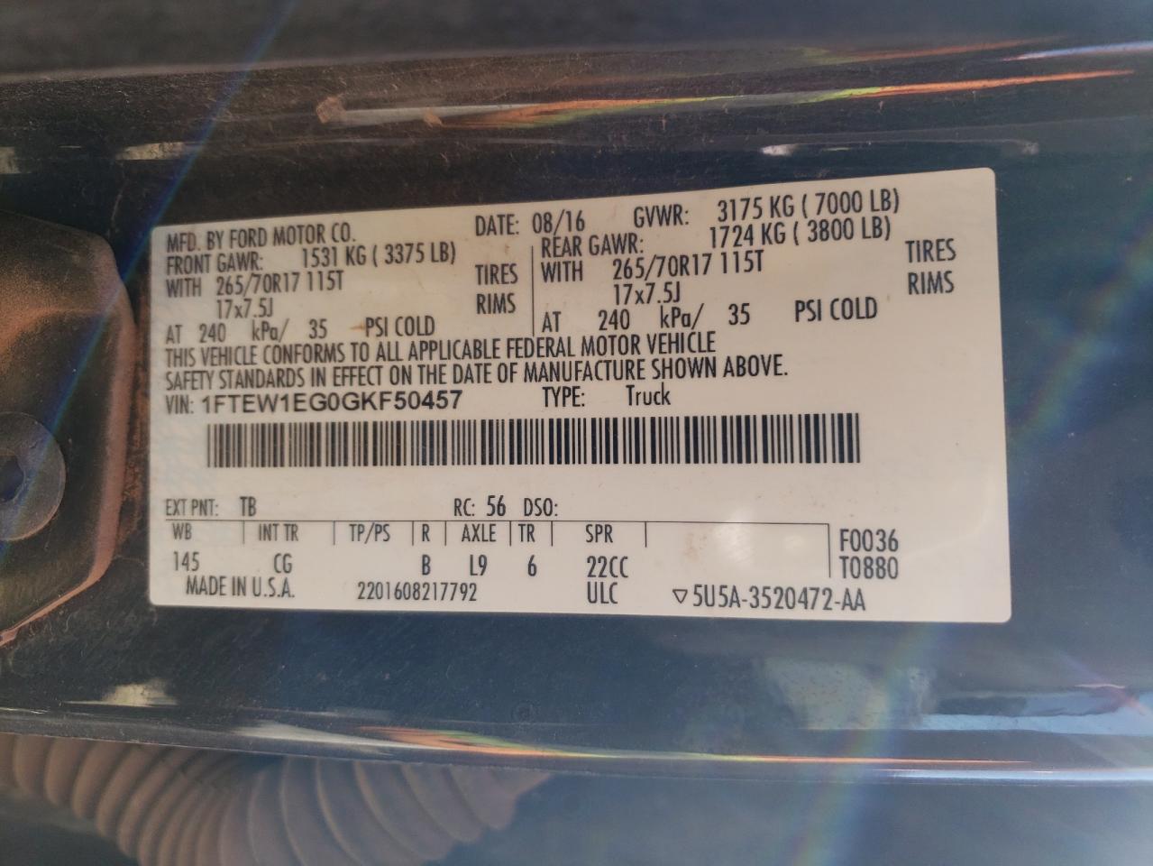 1FTEW1EG0GKF50457 2016 Ford F150 Supercrew