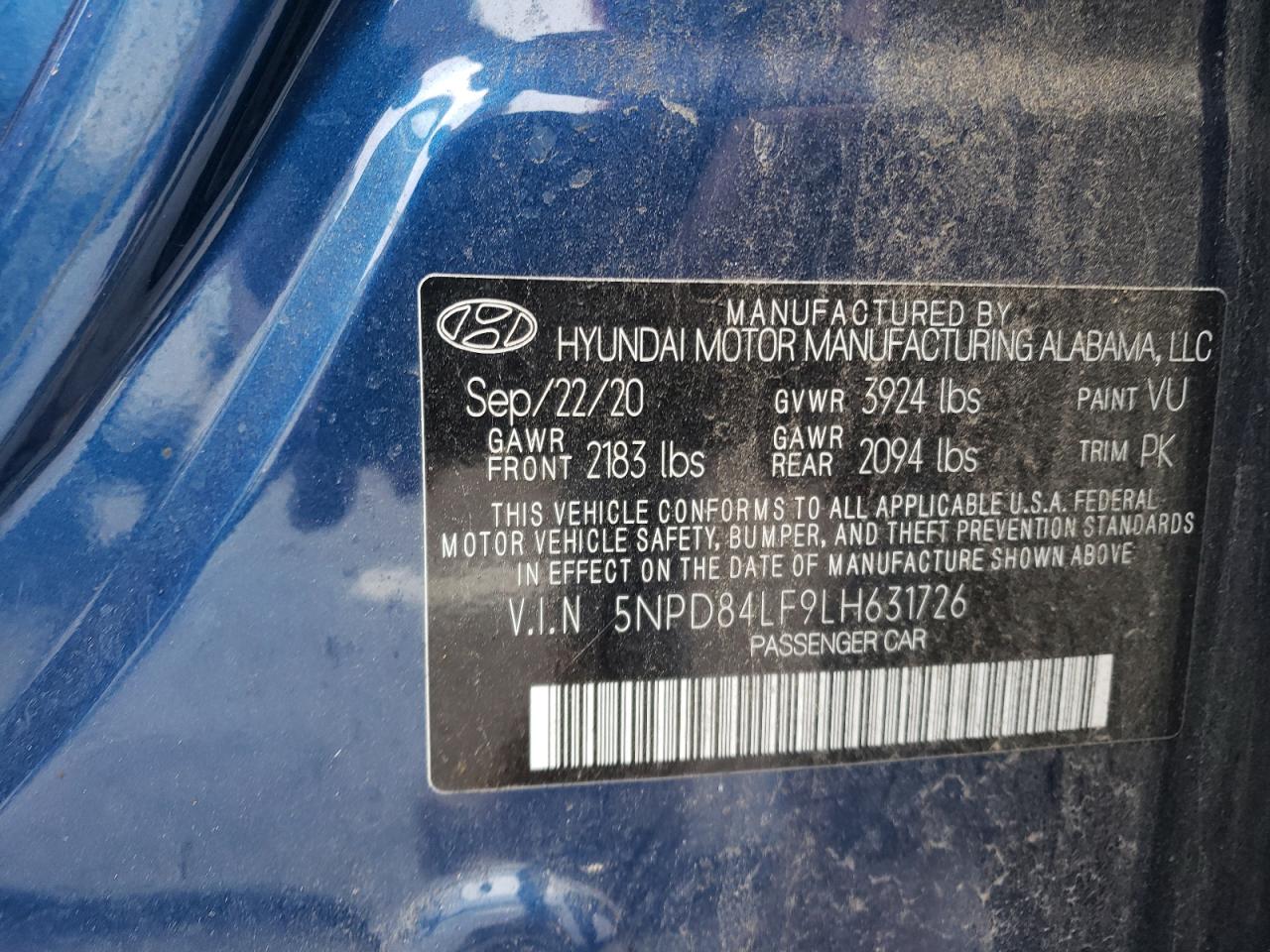 5NPD84LF9LH631726 2020 Hyundai Elantra Sel