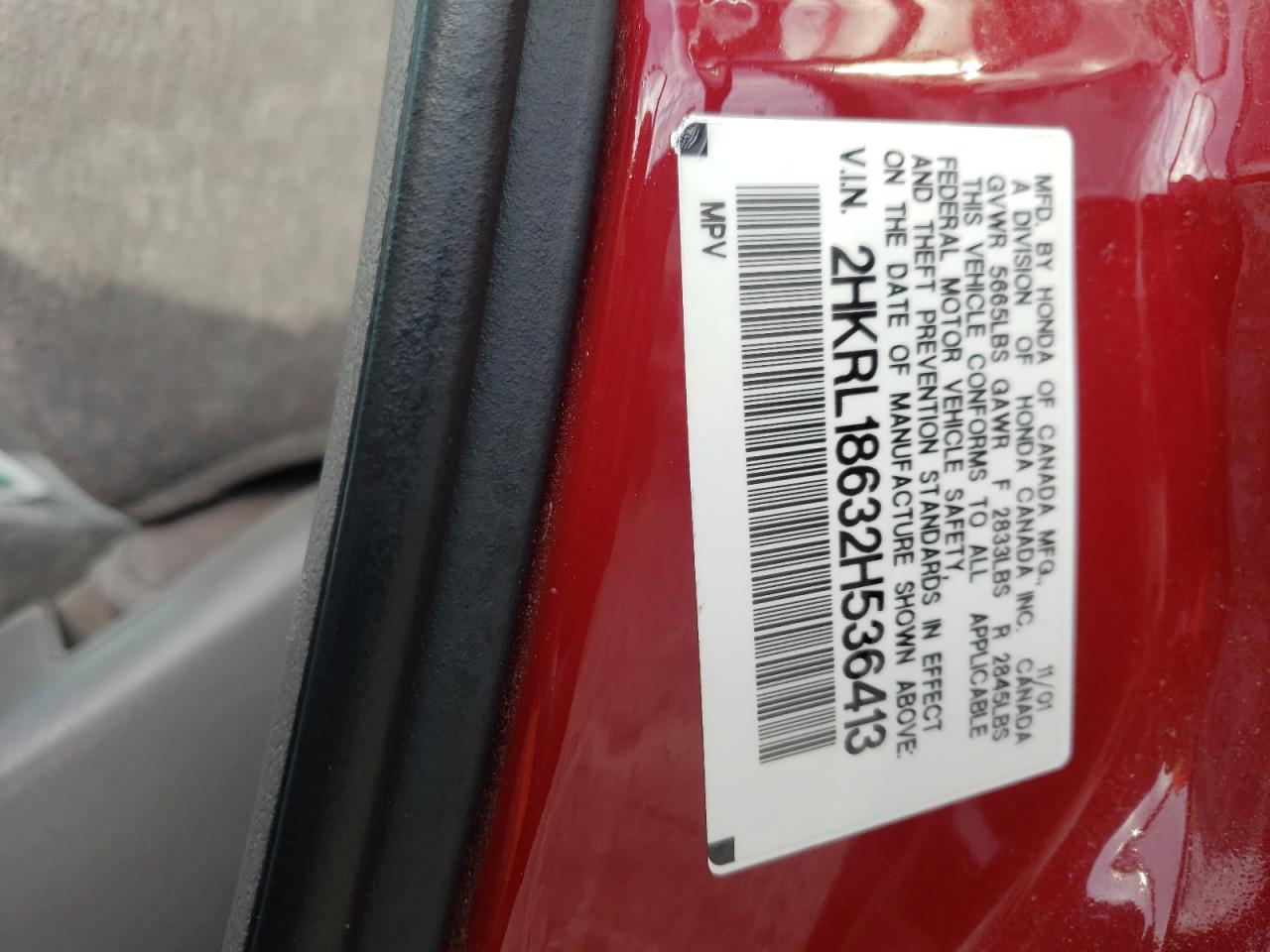 2002 Honda Odyssey Ex VIN: 2HKRL18632H536413 Lot: 71102553