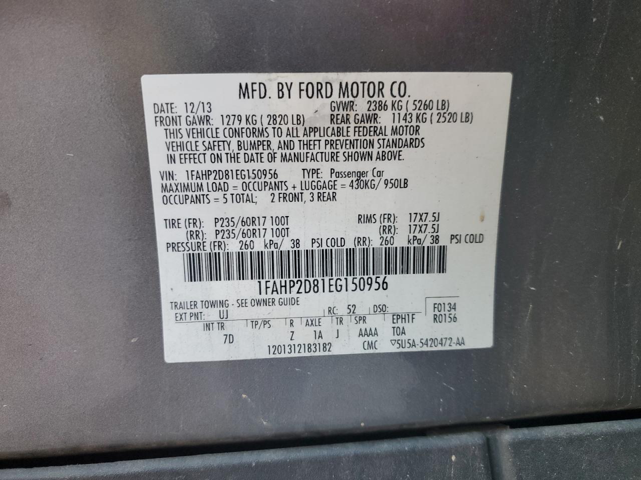 1FAHP2D81EG150956 2014 Ford Taurus Se