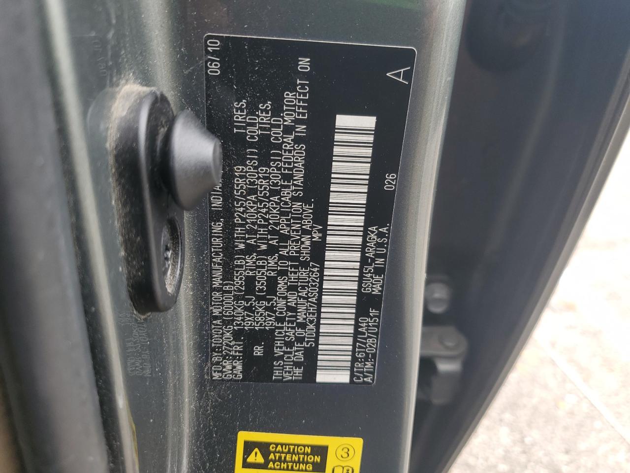 2010 Toyota Highlander Limited VIN: 5TDDK3EH7AS032647 Lot: 72866403