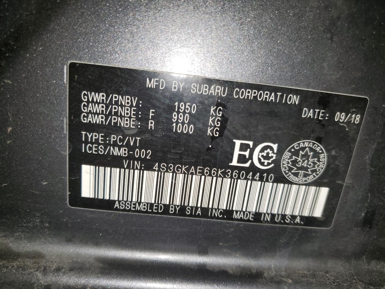 2019 Subaru Impreza Sport VIN: 4S3GKAE66K3604410 Lot: 72518803