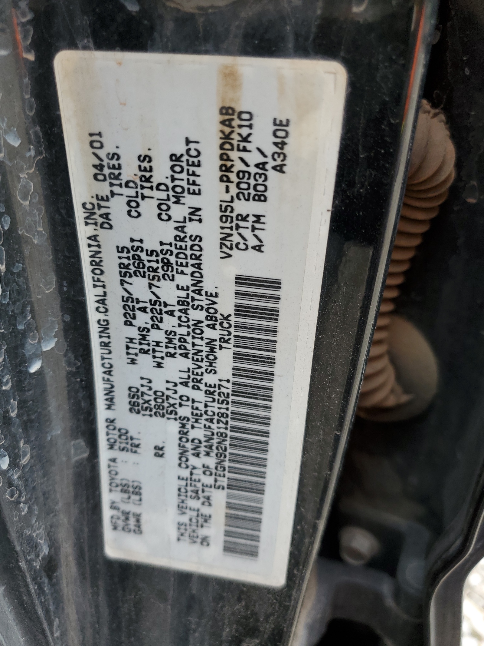 5TEGN92N81Z815271 2001 Toyota Tacoma Double Cab Prerunner