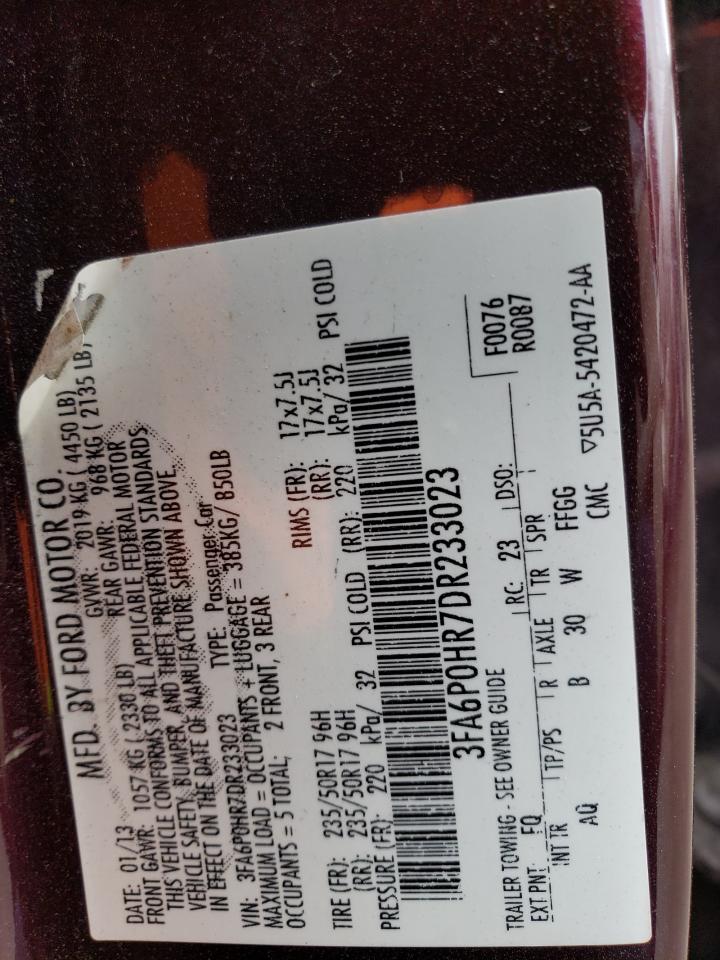 2013 Ford Fusion Se VIN: 3FA6P0HR7DR233023 Lot: 70931083