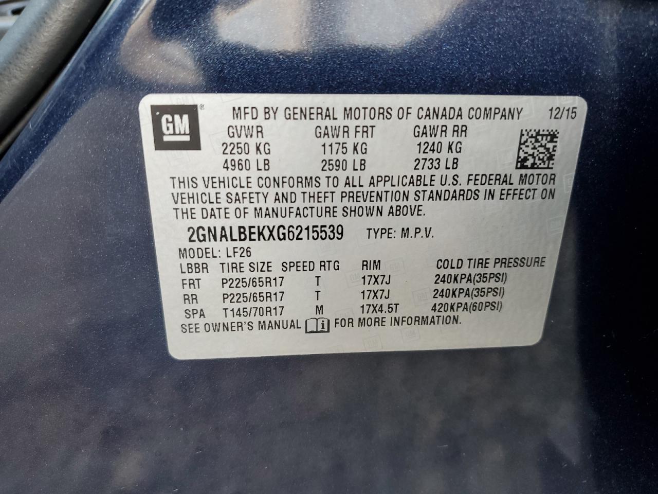 2GNALBEKXG6215539 2016 Chevrolet Equinox Ls