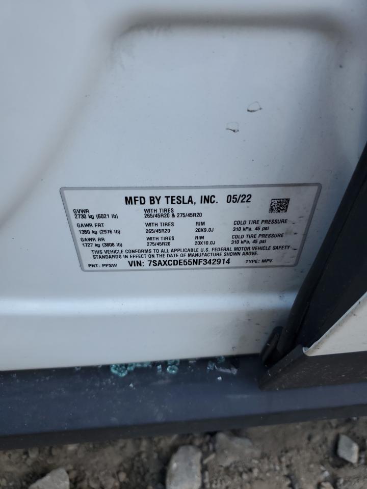 VIN 7SAXCDE55NF342914 2022 TESLA MODEL X no.12