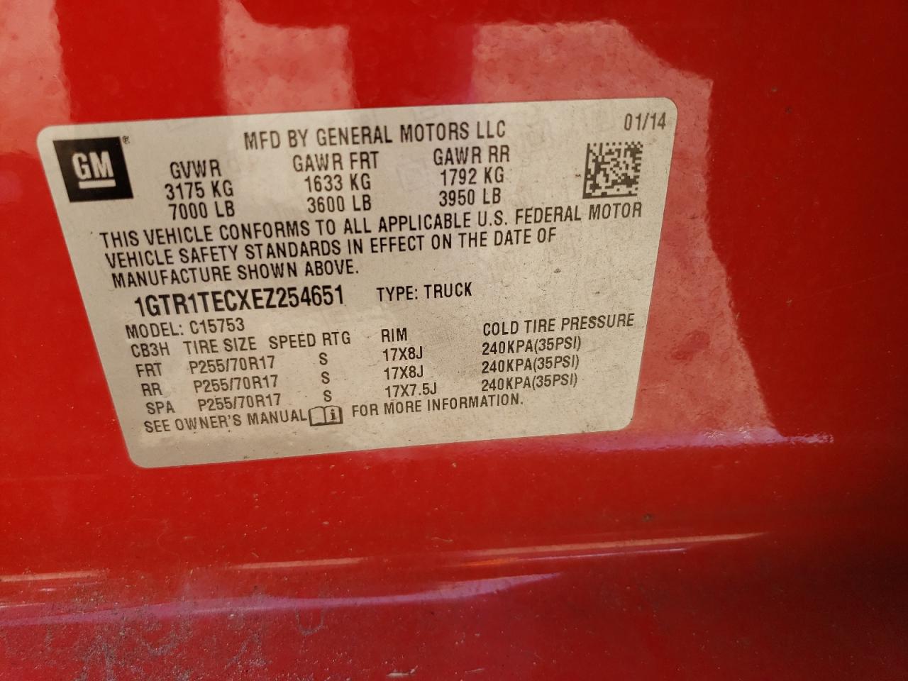 2014 GMC Sierra C1500 VIN: 1GTR1TECXEZ254651 Lot: 69873403