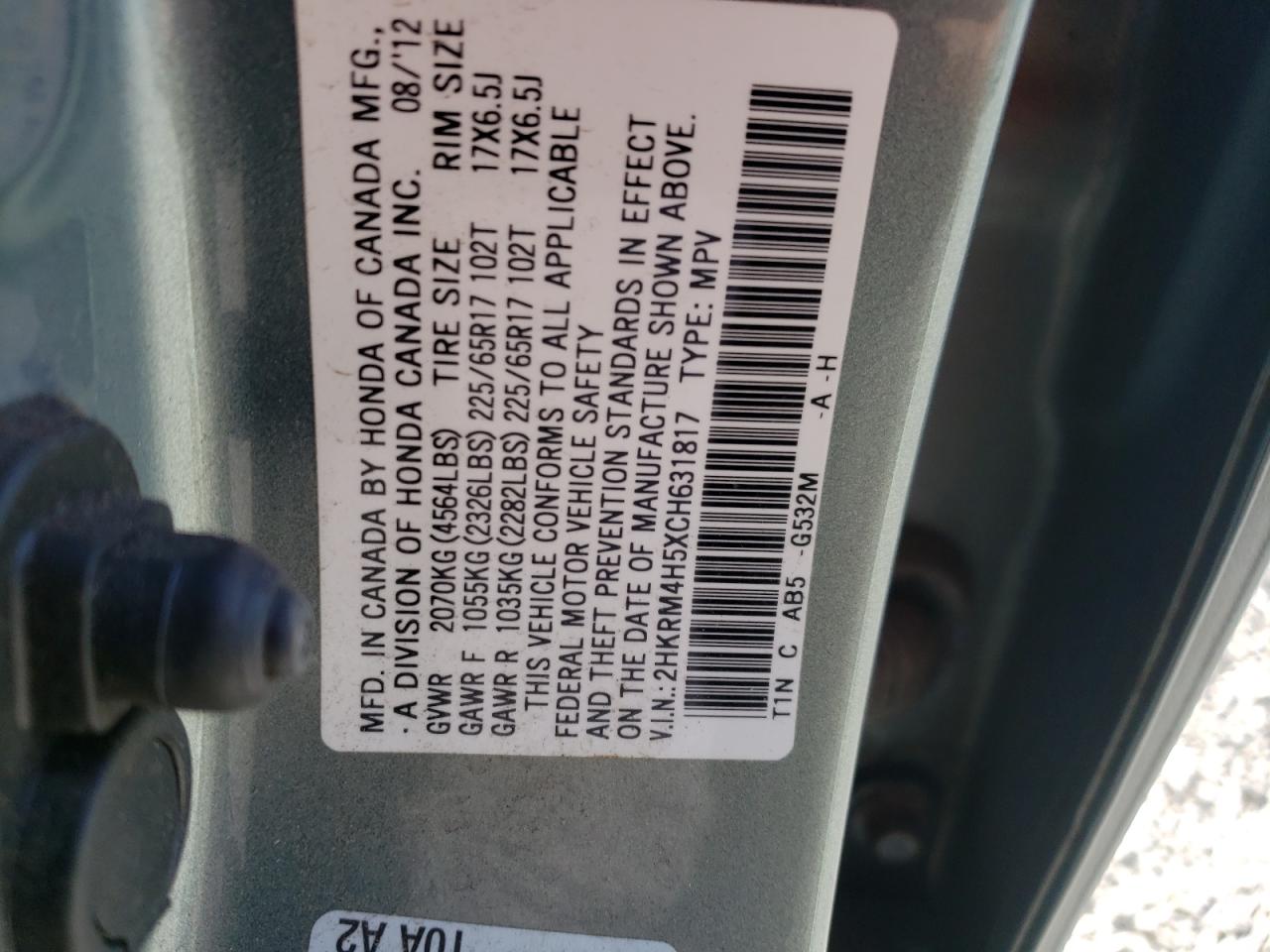 2HKRM4H5XCH631817 2012 Honda Cr-V Ex