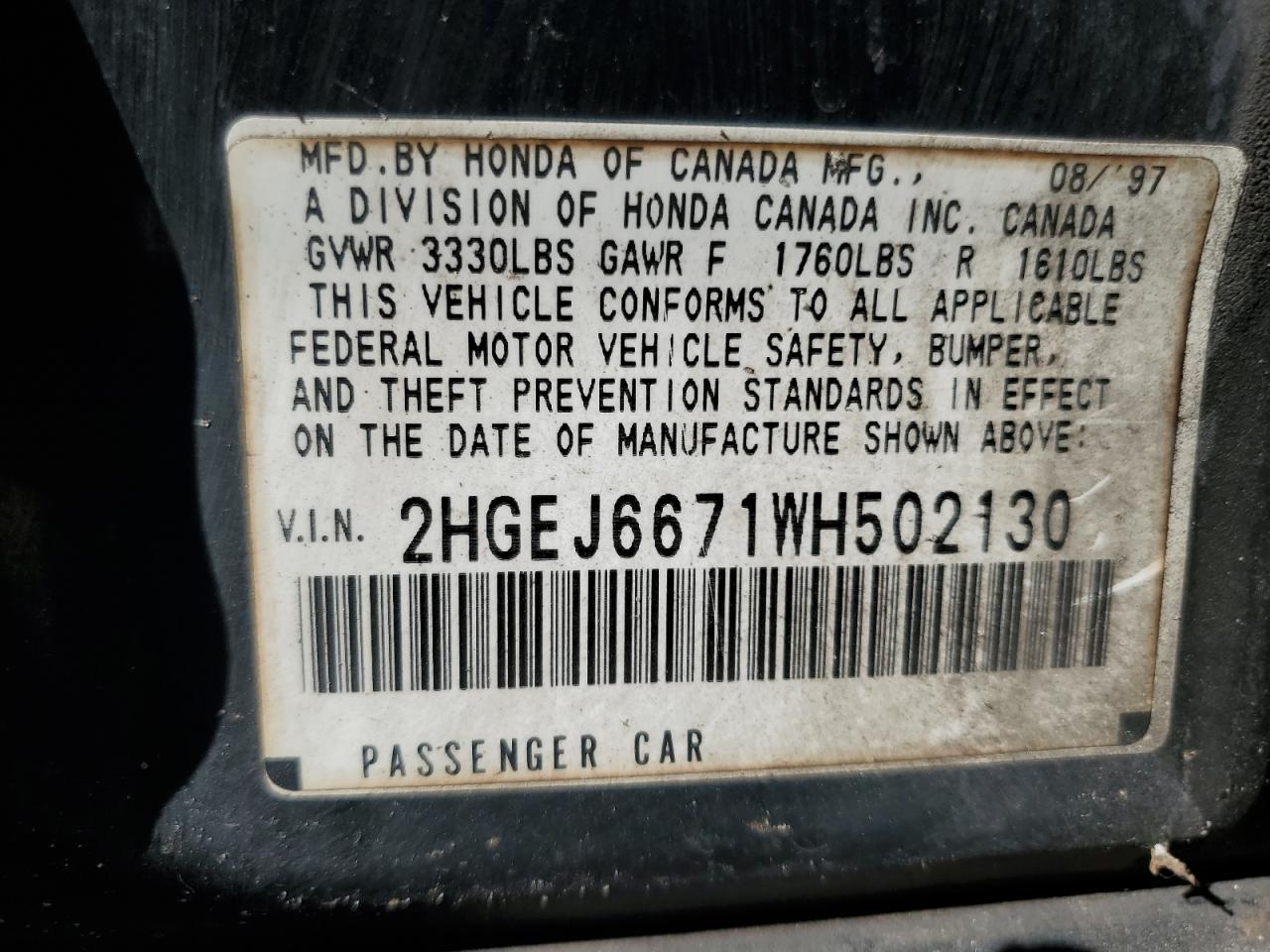 2HGEJ6671WH502130 1998 Honda Civic Lx