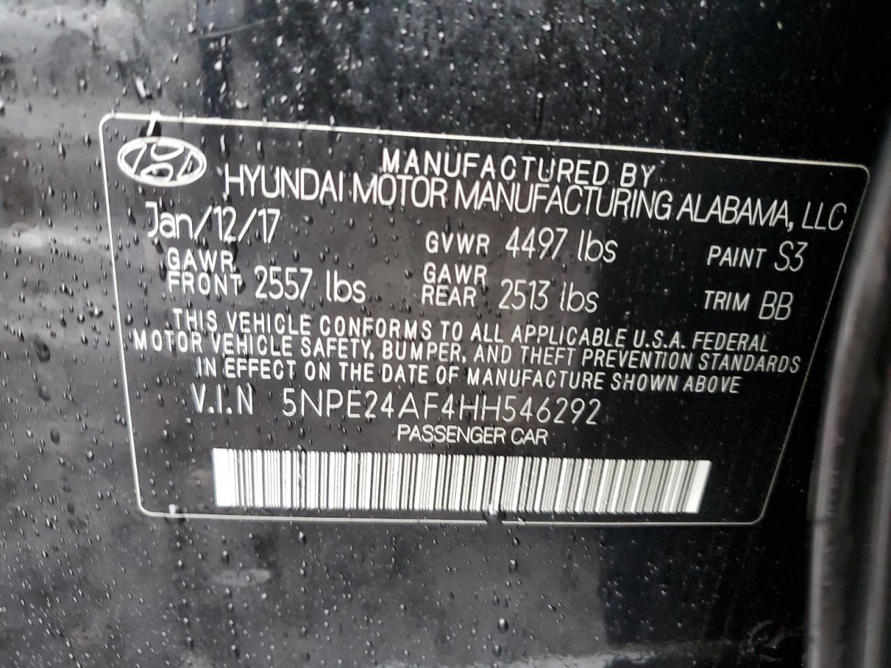 5NPE24AF4HH546292 2017 Hyundai Sonata Se