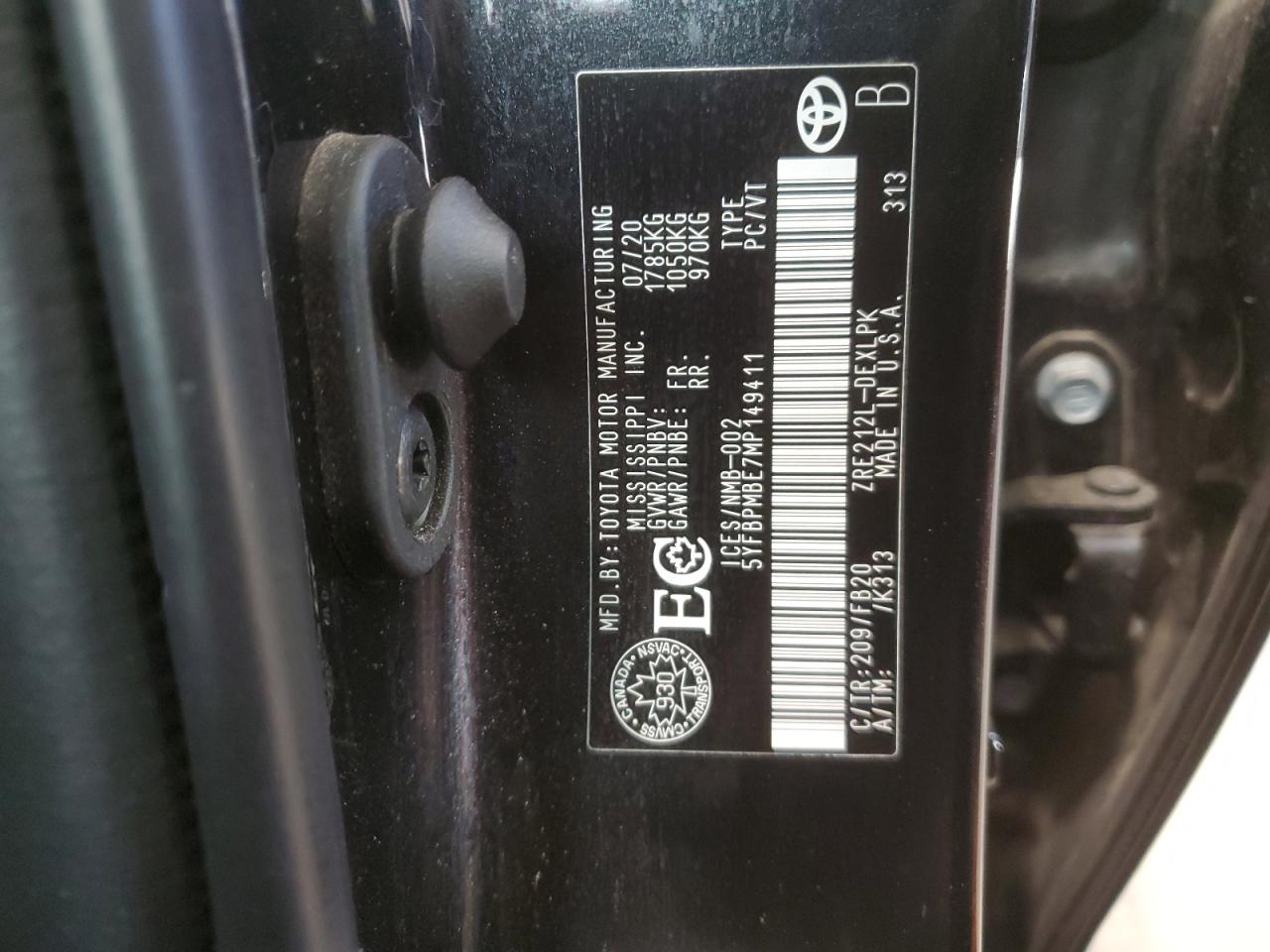 5YFBPMBE7MP149411 2021 Toyota Corolla Le