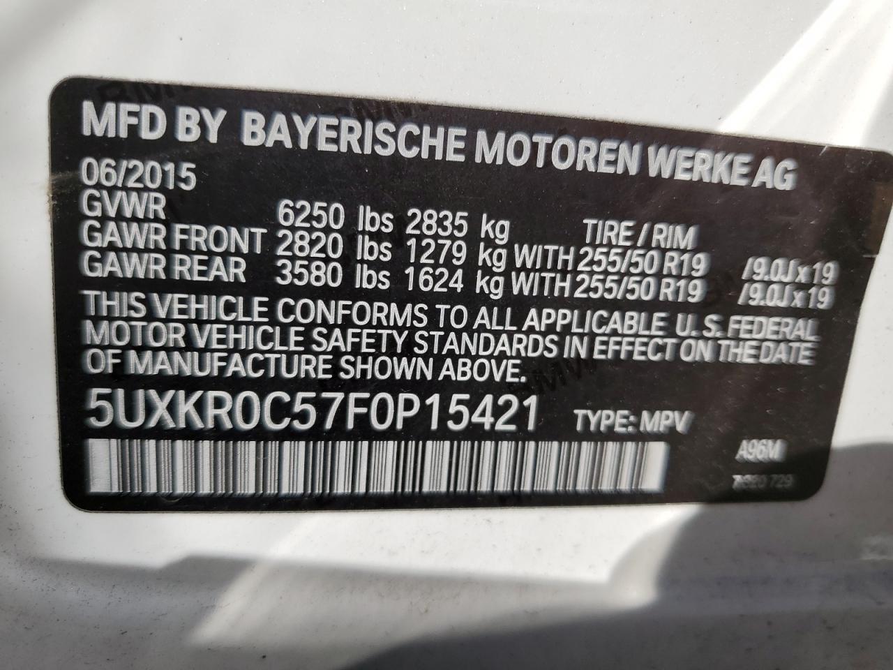 2015 BMW X5 xDrive35I VIN: 5UXKR0C57F0P15421 Lot: 77137584