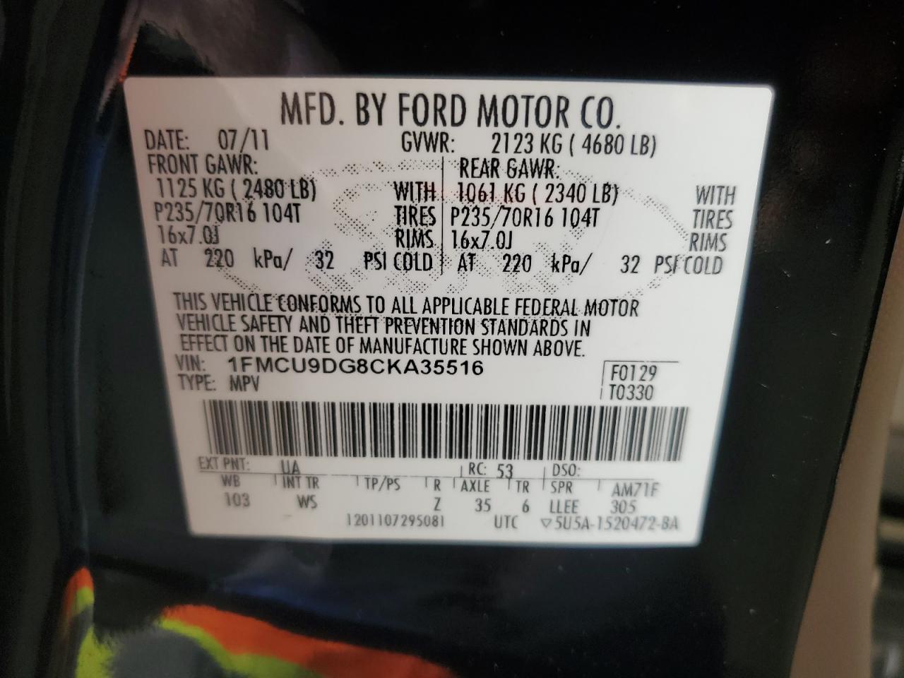 1FMCU9DG8CKA35516 2012 Ford Escape Xlt