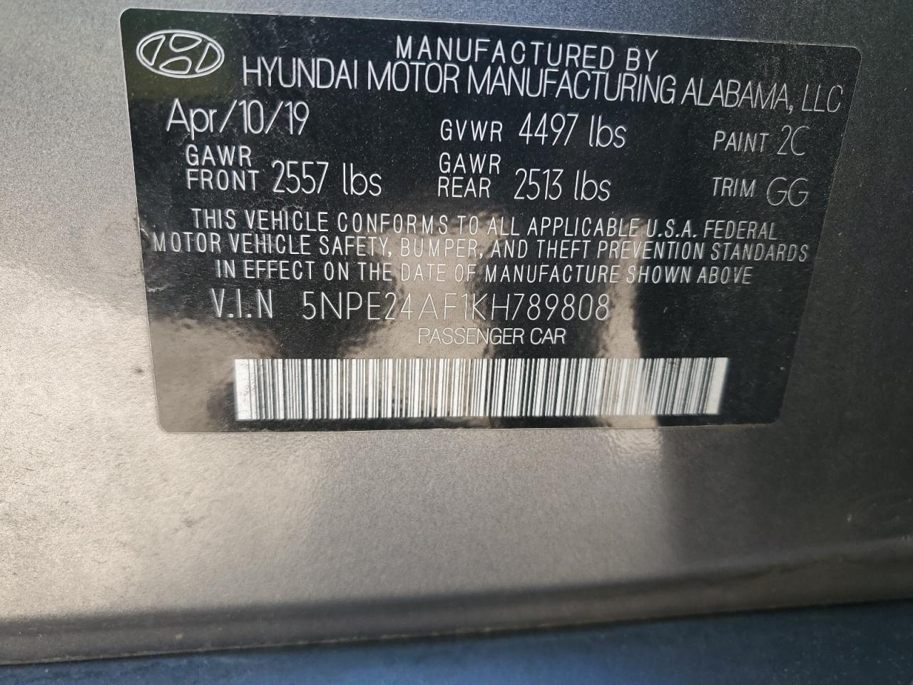 5NPE24AF1KH789808 2019 Hyundai Sonata Se