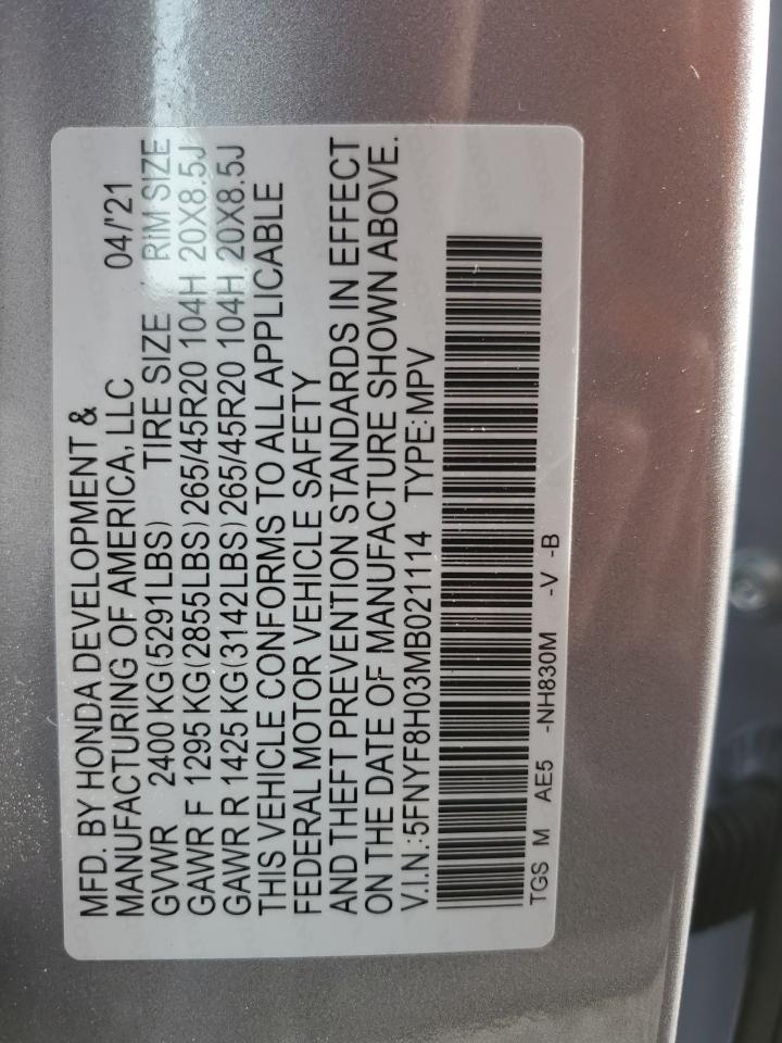 2021 Honda Passport Elite VIN: 5FNYF8H03MB021114 Lot: 77655654