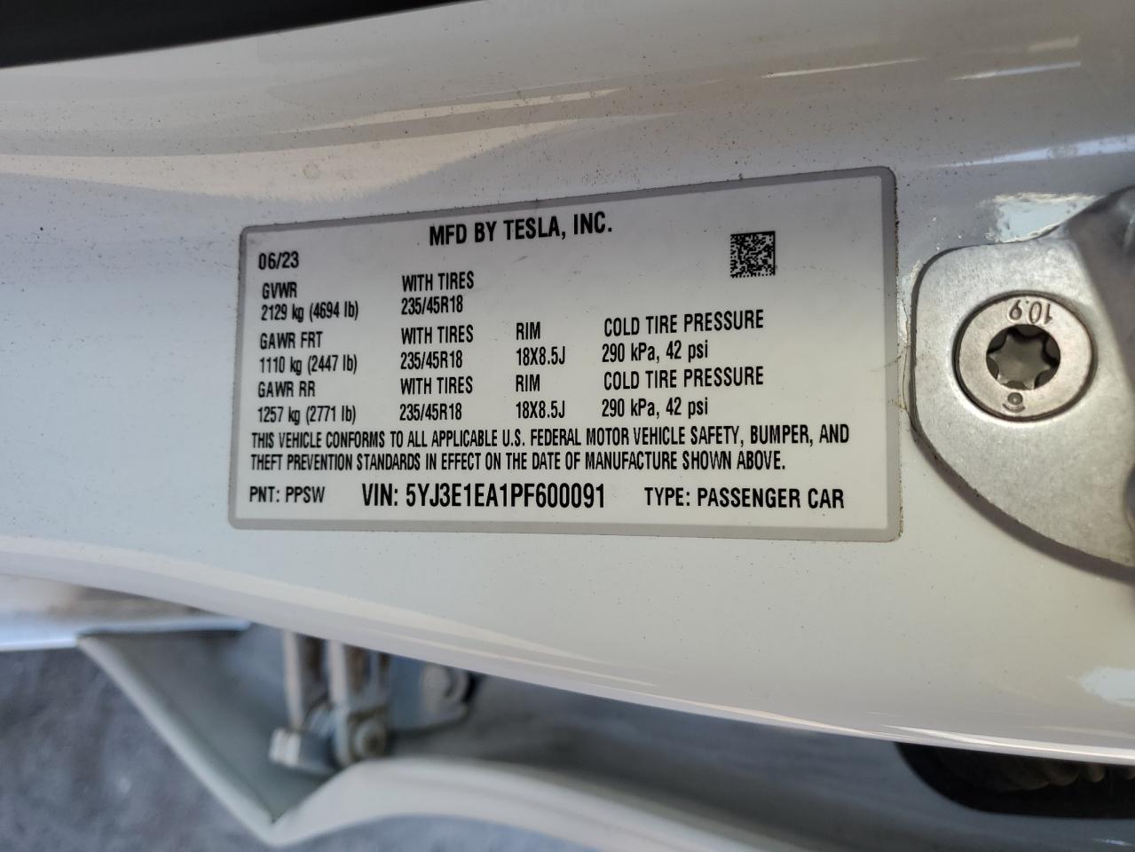 5YJ3E1EA1PF600091 2023 Tesla Model 3