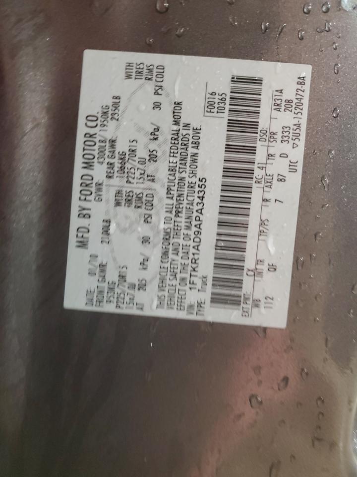 2010 Ford Ranger VIN: 1FTKR1AD9APA34355 Lot: 78183854