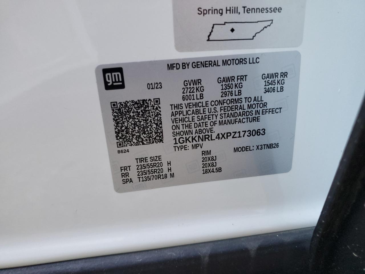 2023 GMC Acadia Sle VIN: 1GKKNRL4XPZ173063 Lot: 73966244