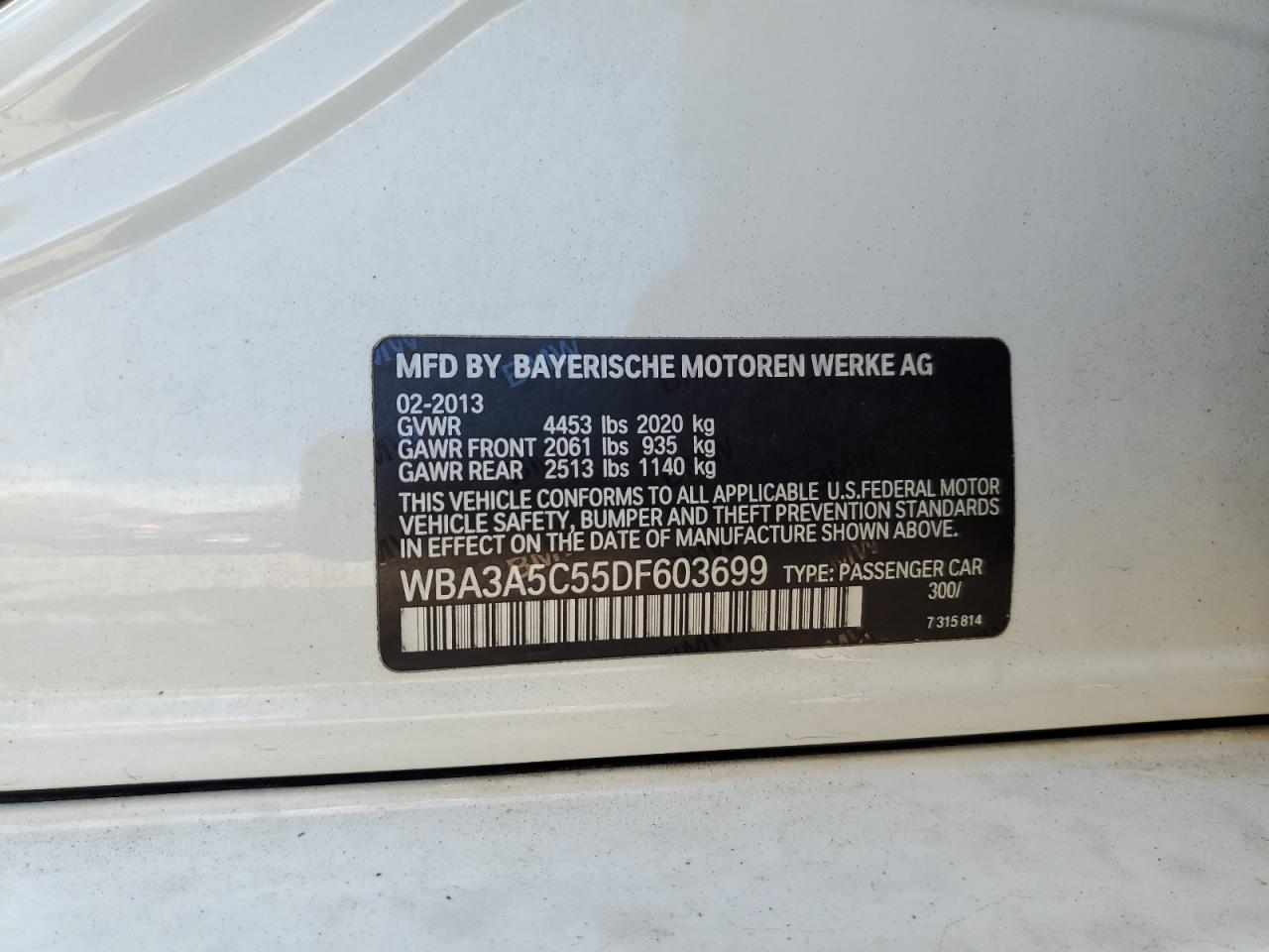 2013 BMW 328 I VIN: WBA3A5C55DF603699 Lot: 73524714