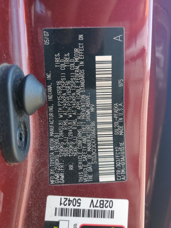 5TDZK23C47S066786 2007 Toyota Sienna Ce