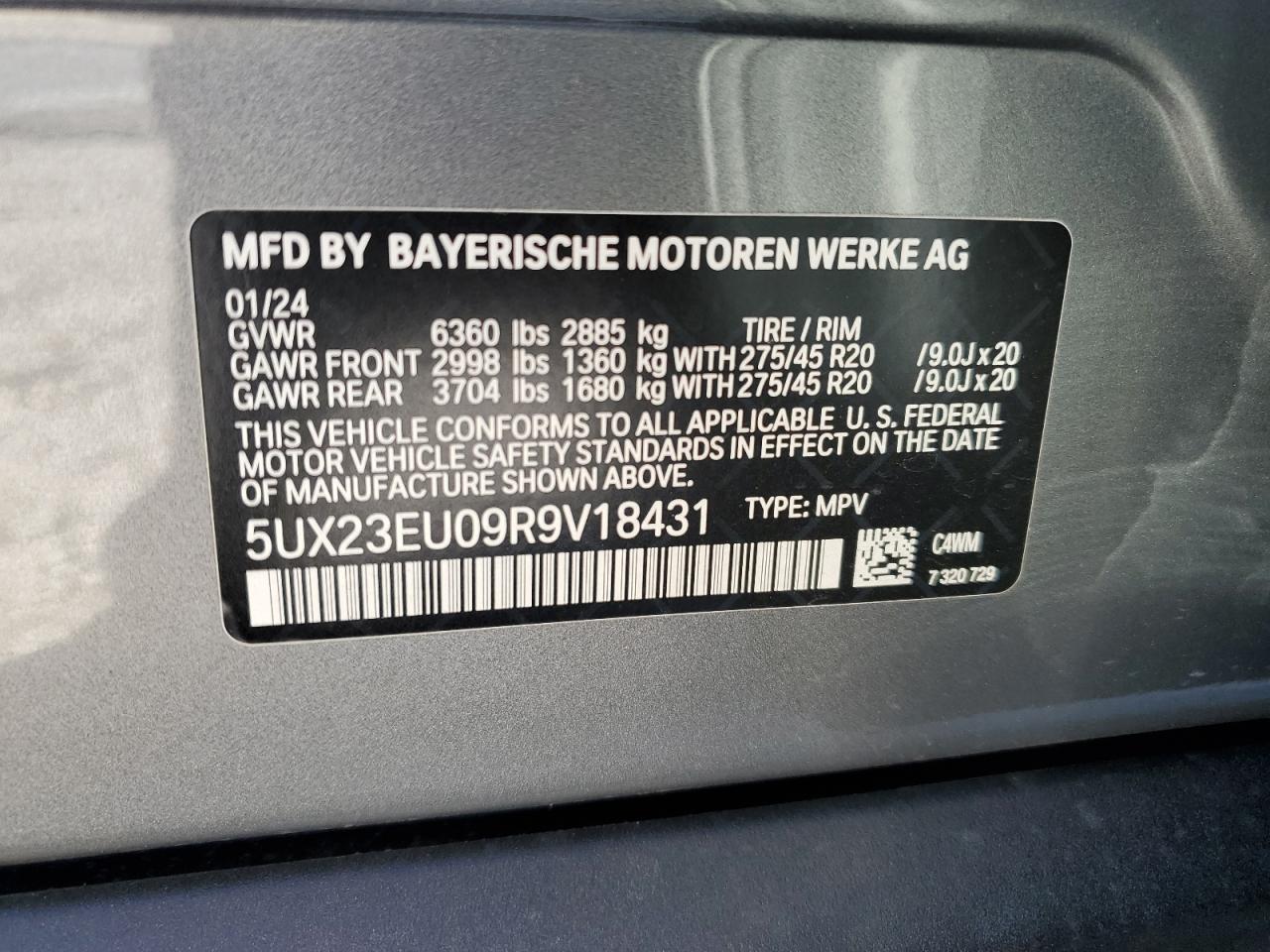 5UX23EU09R9V18431 2024 BMW X5 xDrive40I