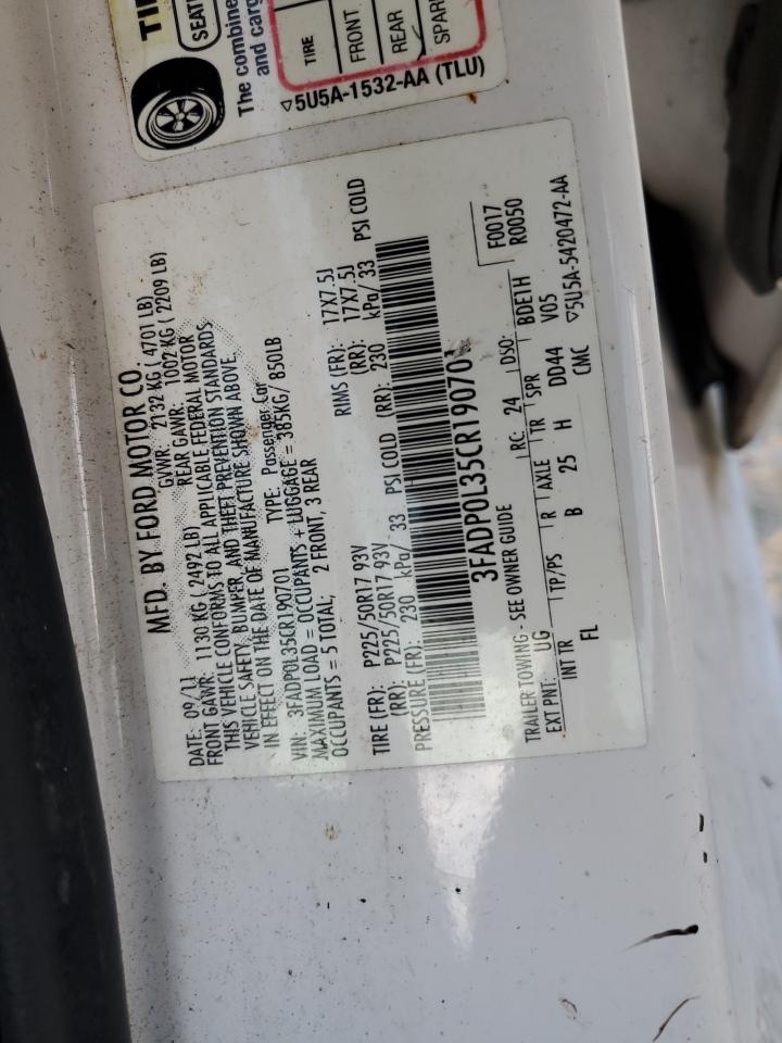 3FADP0L35CR190701 2012 Ford Fusion Hybrid