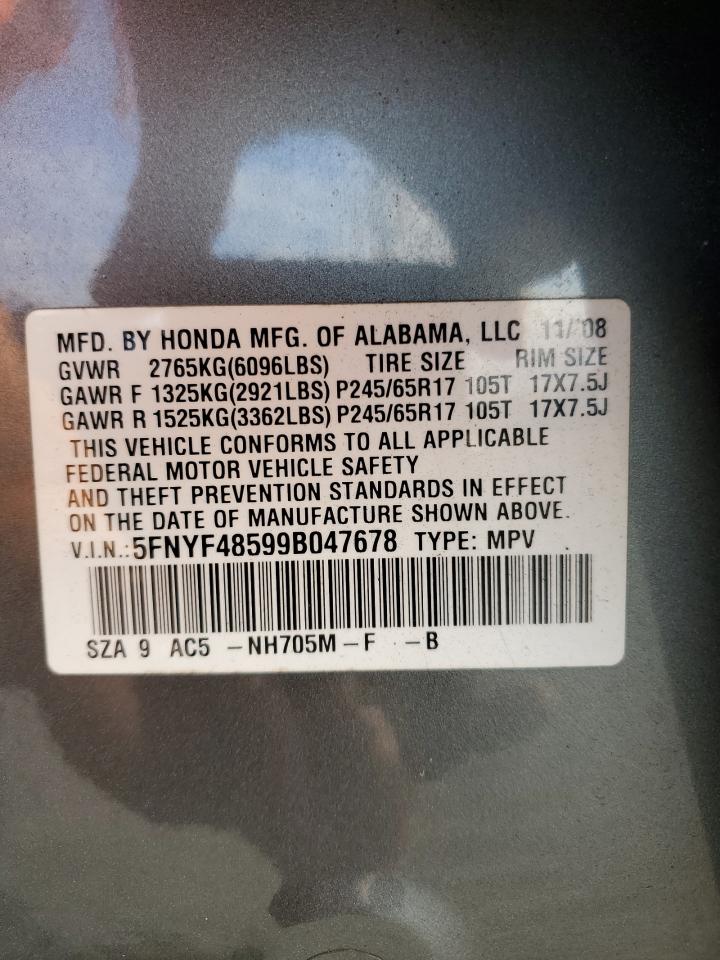 5FNYF48599B047678 2009 Honda Pilot Exl