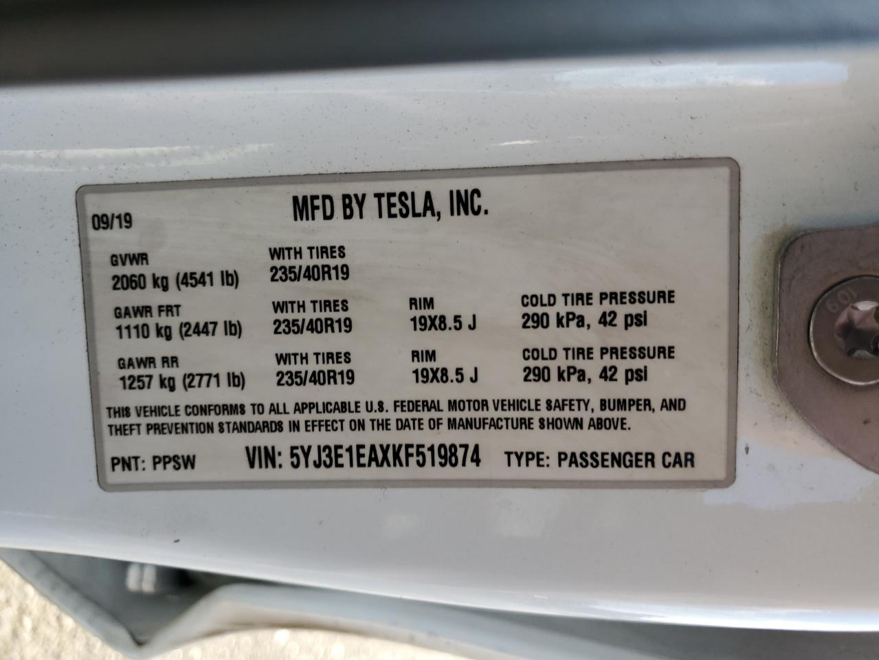 5YJ3E1EAXKF519874 2019 TESLA MODEL 3 - Image 14