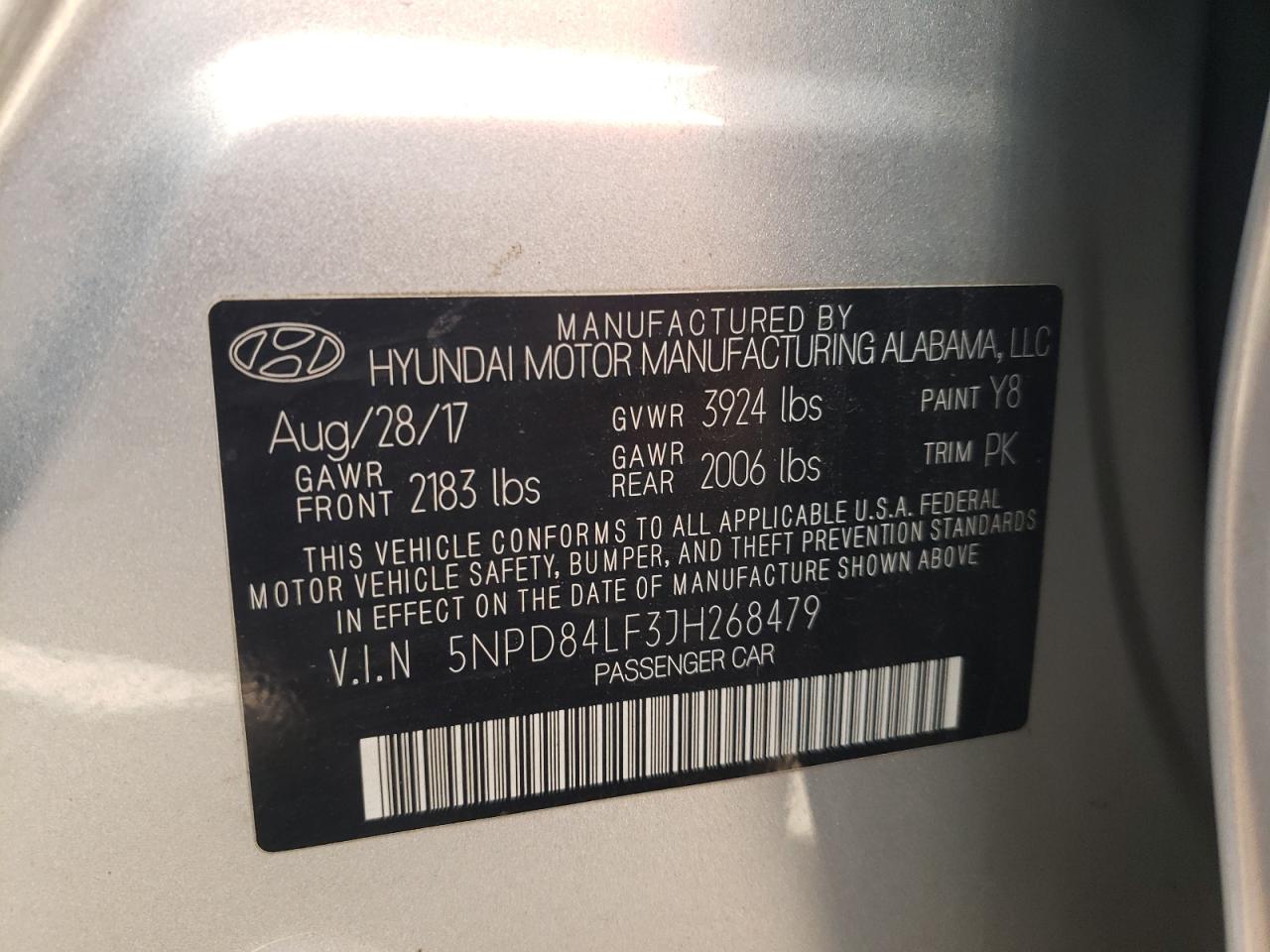 5NPD84LF3JH268479 2018 Hyundai Elantra Sel