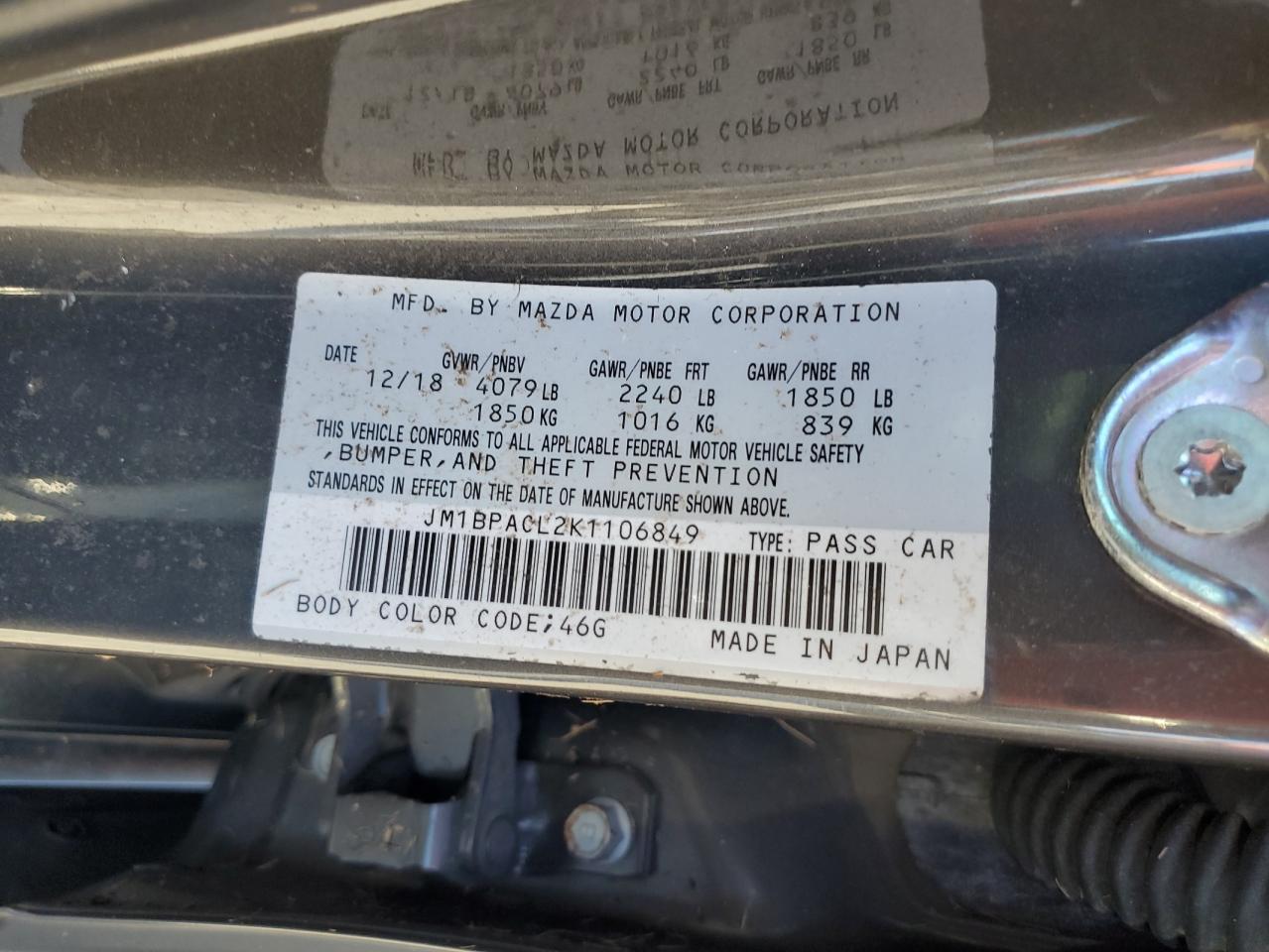 2019 Mazda 3 Preferred Plus VIN: JM1BPACL2K1106849 Lot: 76168054