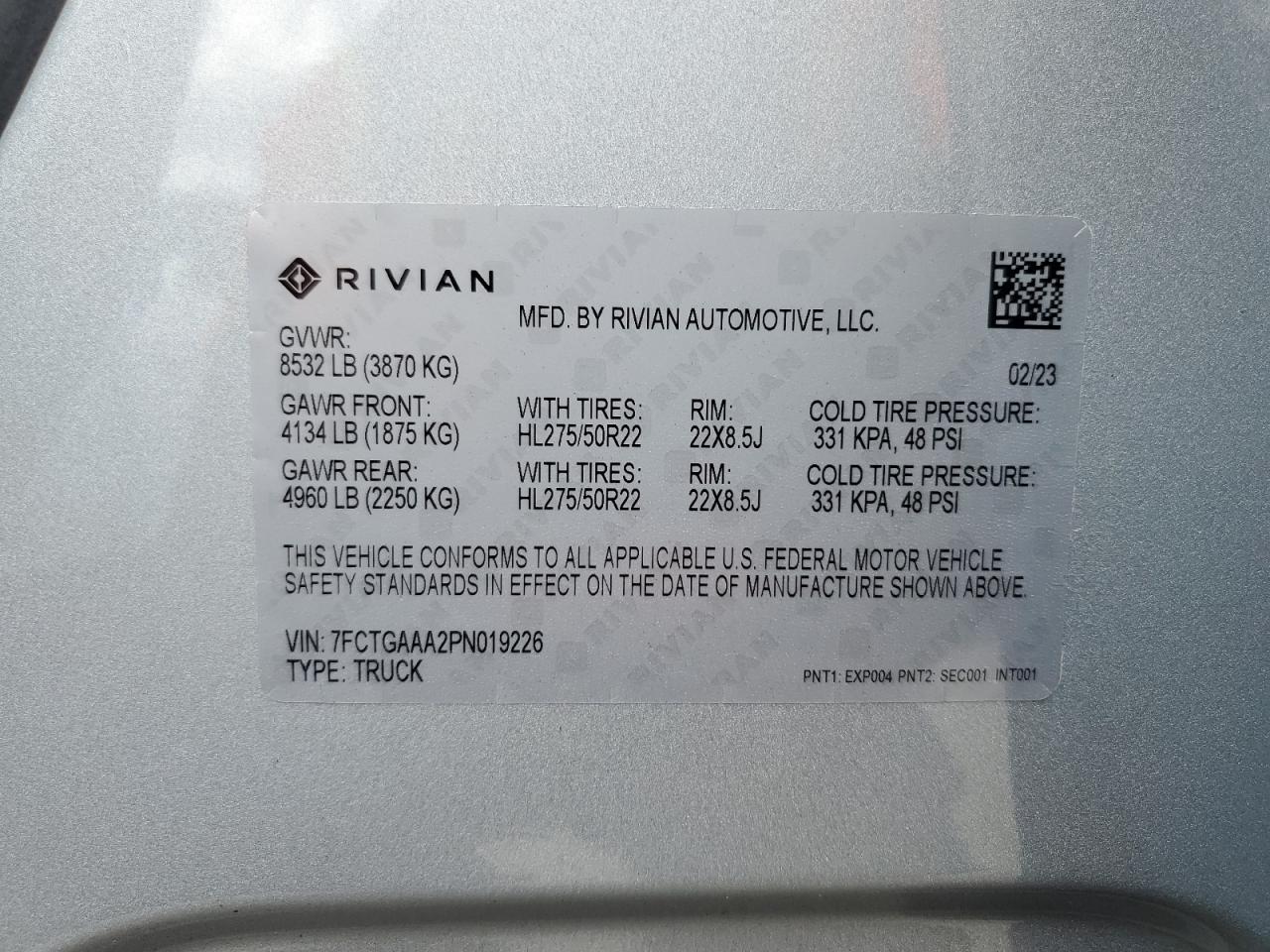 7FCTGAAA2PN019226 2023 Rivian R1T Adventure