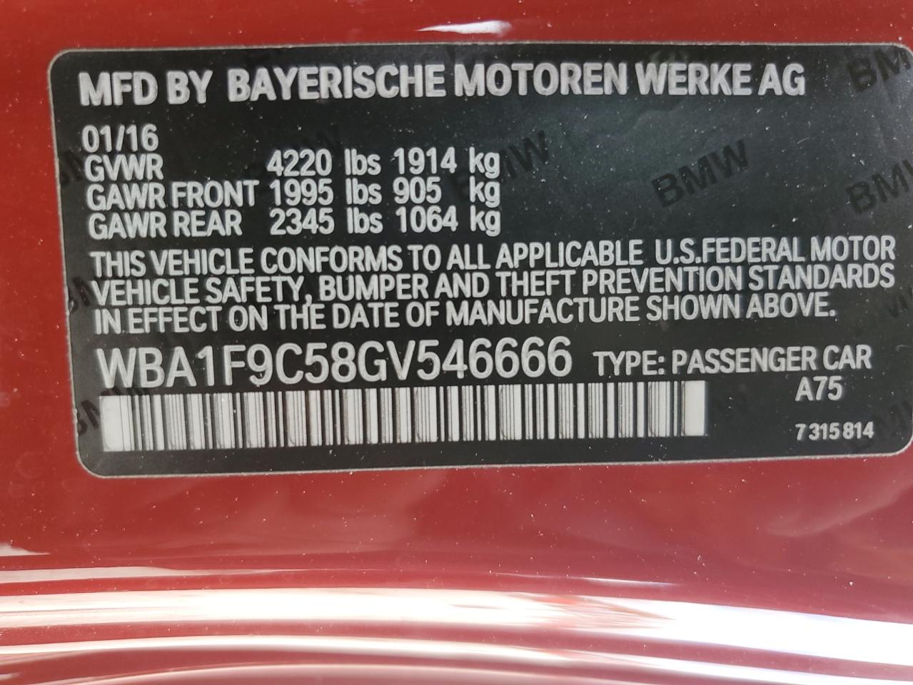 2016 BMW 228 I Sulev VIN: WBA1F9C58GV546666 Lot: 78767154