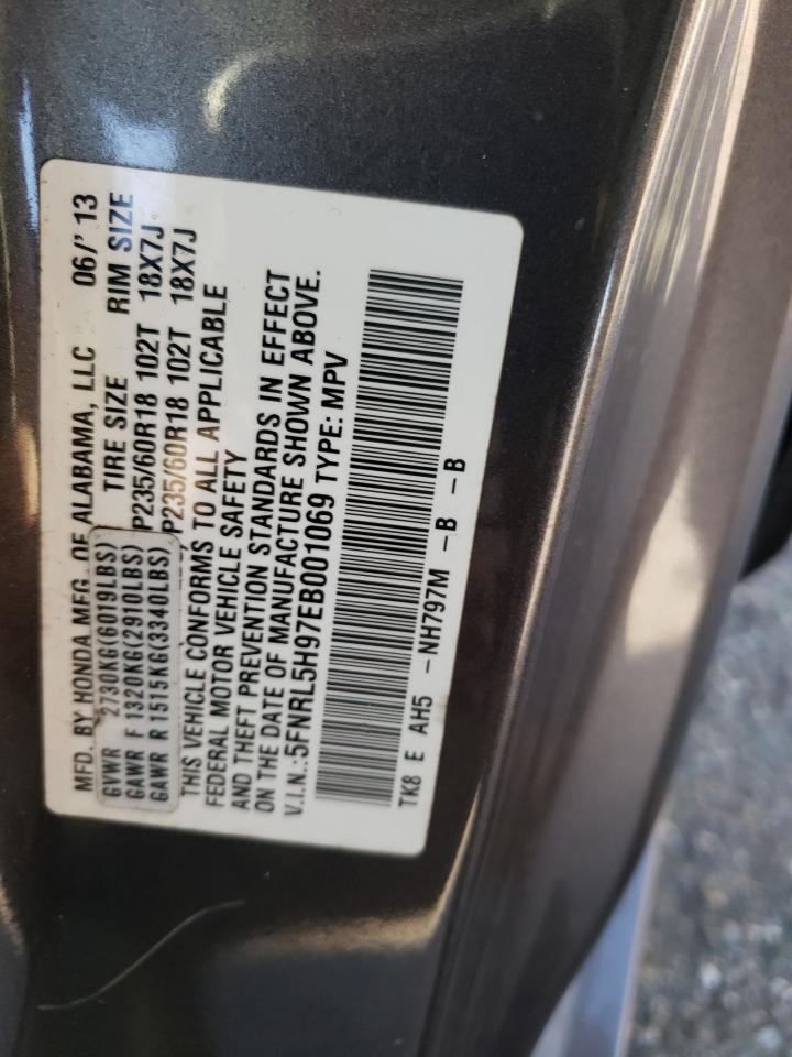 5FNRL5H97EB001069 2014 Honda Odyssey Touring