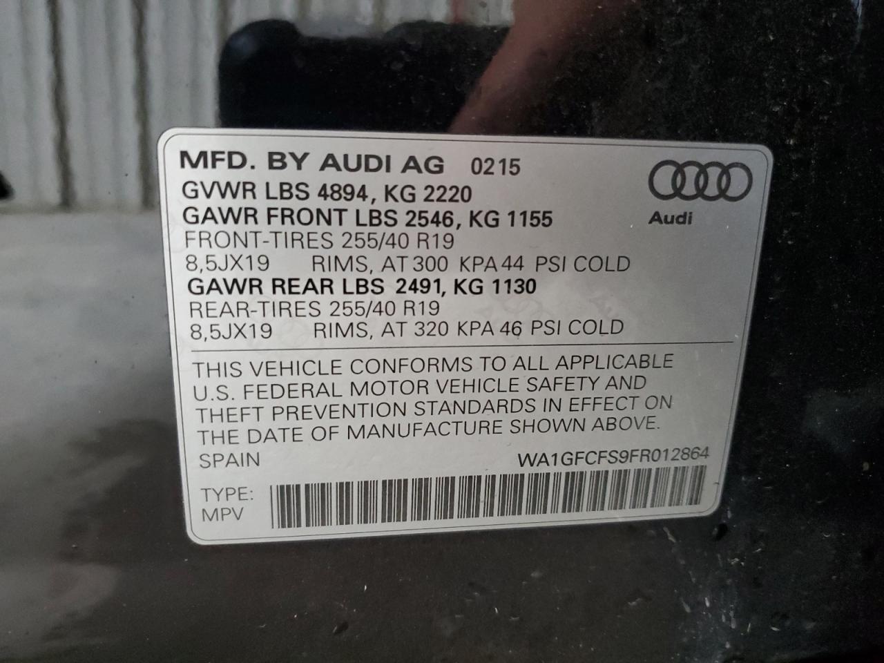 2015 Audi Q3 Prestige VIN: WA1GFCFS9FR012864 Lot: 78866634