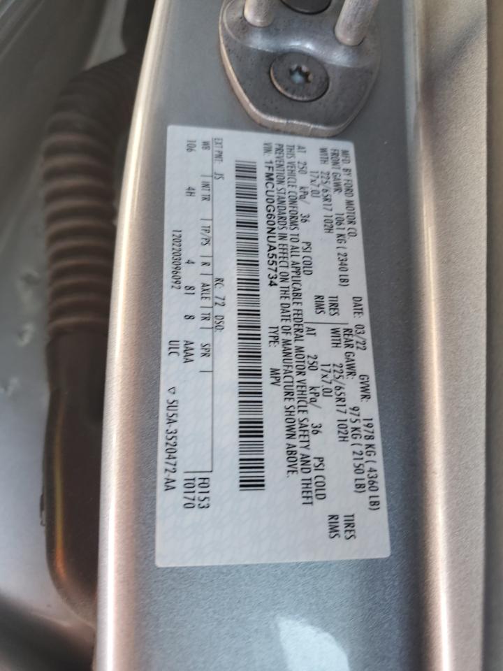 1FMCU0G60NUA55734 2022 Ford Escape Se