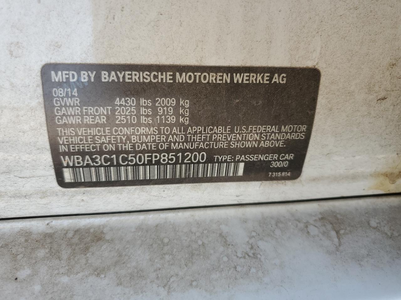 2015 BMW 328 I Sulev VIN: WBA3C1C50FP851200 Lot: 76305944