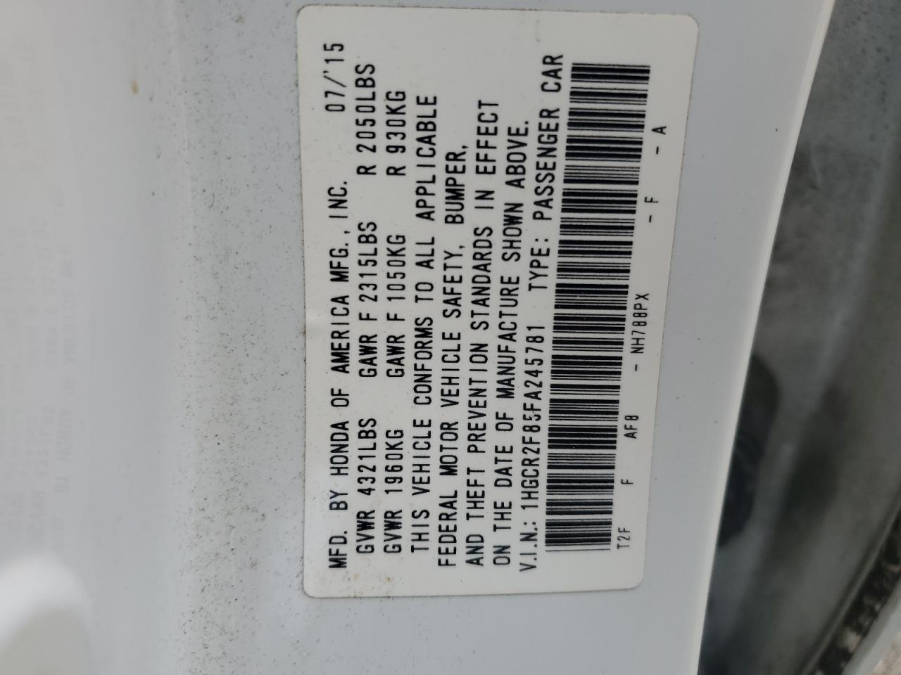 1HGCR2F85FA245781 2015 Honda Accord Exl