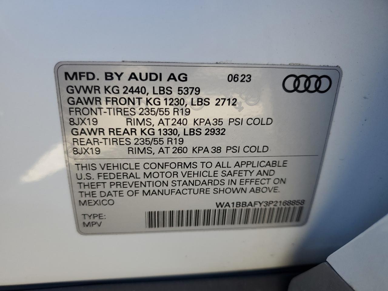 VIN WA1BBAFY3P2168858 2023 AUDI Q5 no.13