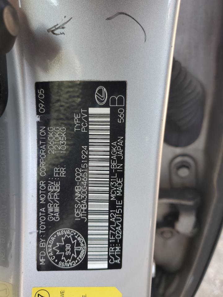 2006 Lexus Es 330 VIN: JTHBA30G465151924 Lot: 74697644